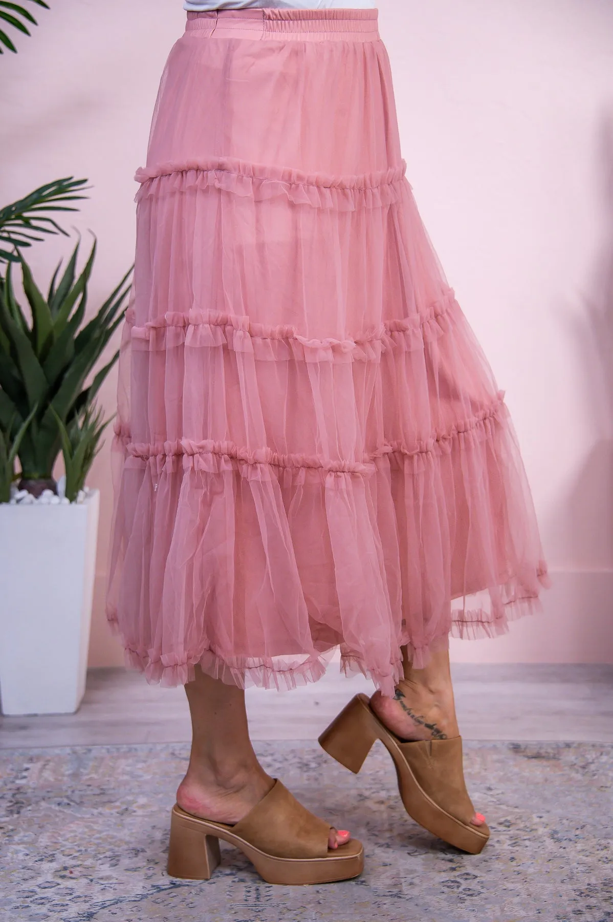 The Darling Effect Blush Solid Ruffle Sheer Skirt - E1149BS