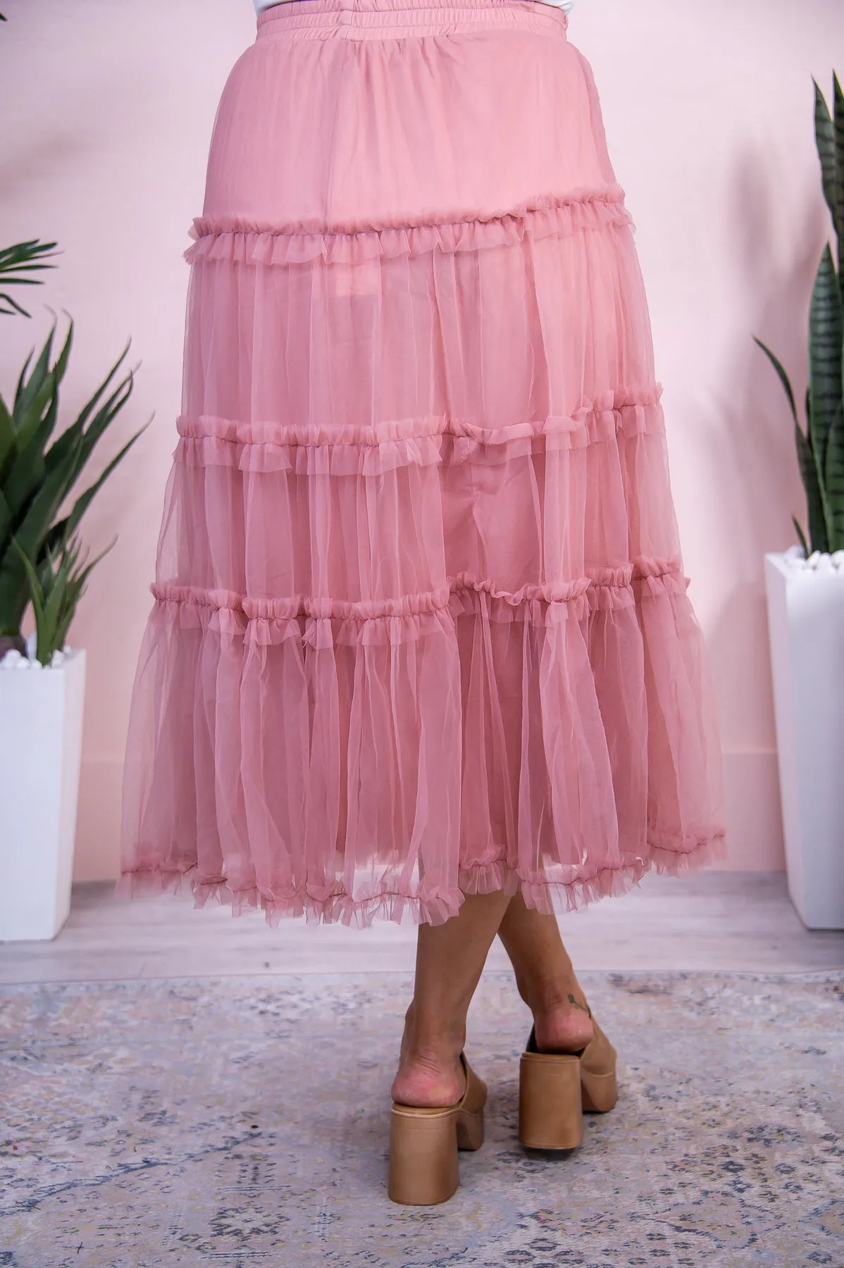 The Darling Effect Blush Solid Ruffle Sheer Skirt - E1149BS