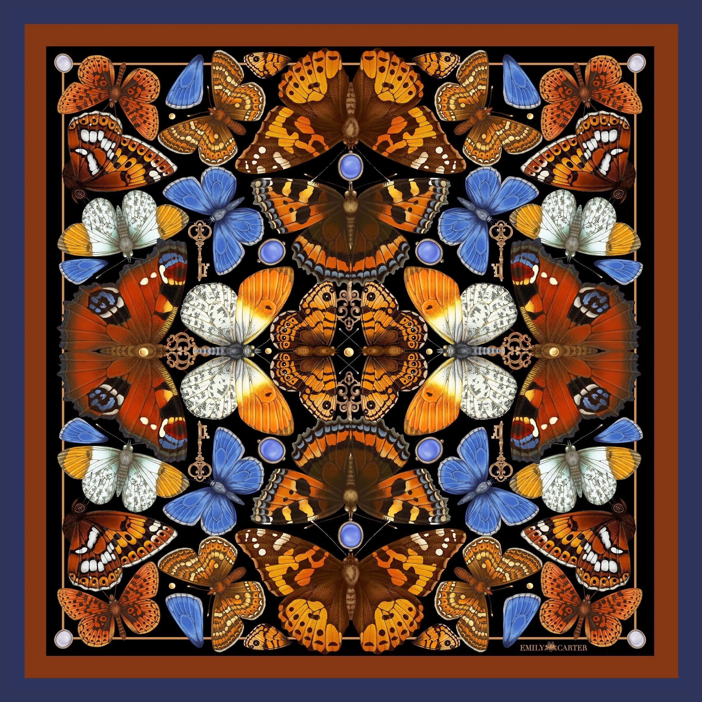 The Key & Butterfly Silk Neckerchief - Amber | 45x45cm