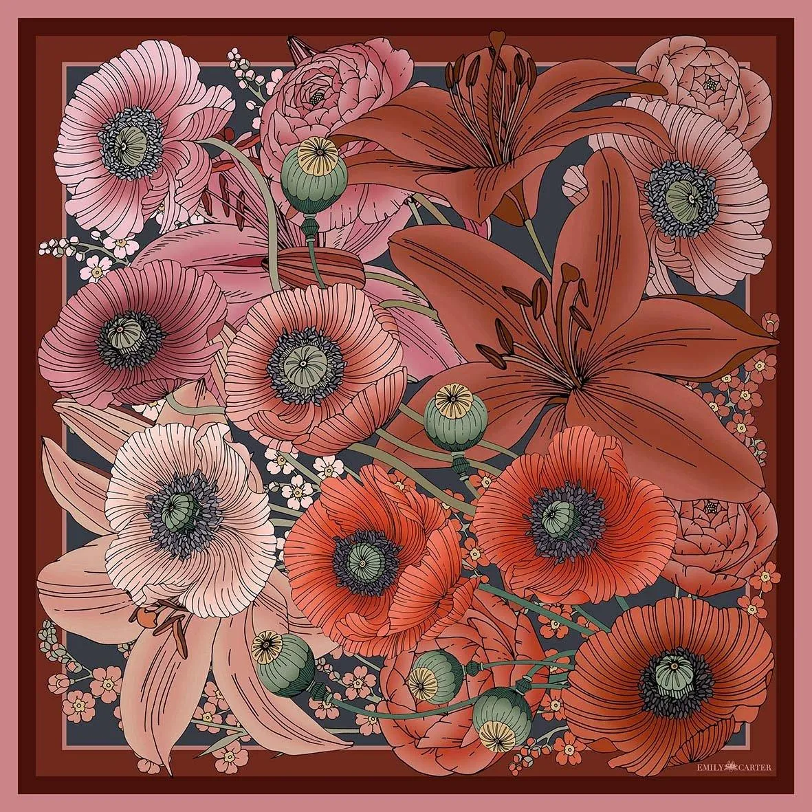 The Lily & Poppy Silk Scarf | 90x90cm