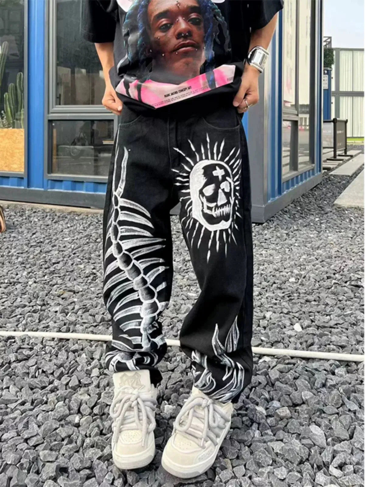 Thesupermade Skull Centipede Print Casual Pants