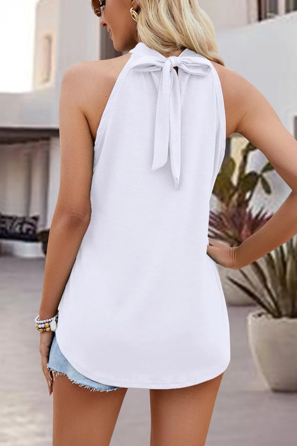 Tied Cutout Grecian Neck Tank