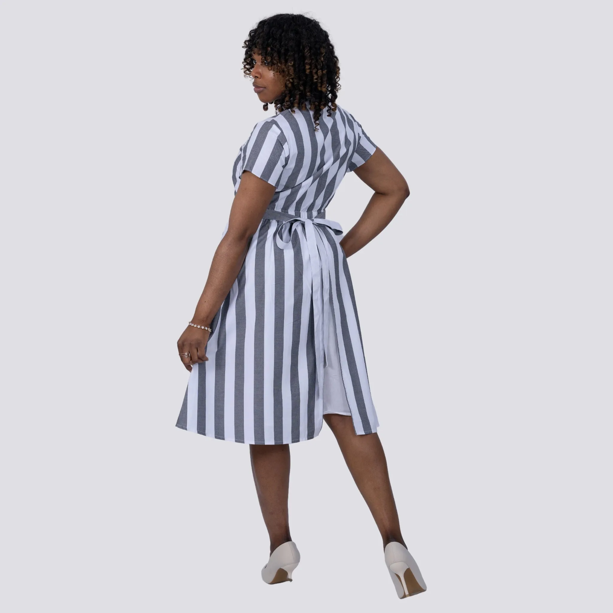 Timeless Elegance Redefined: Timeless Striped Elegance Shirt Dress