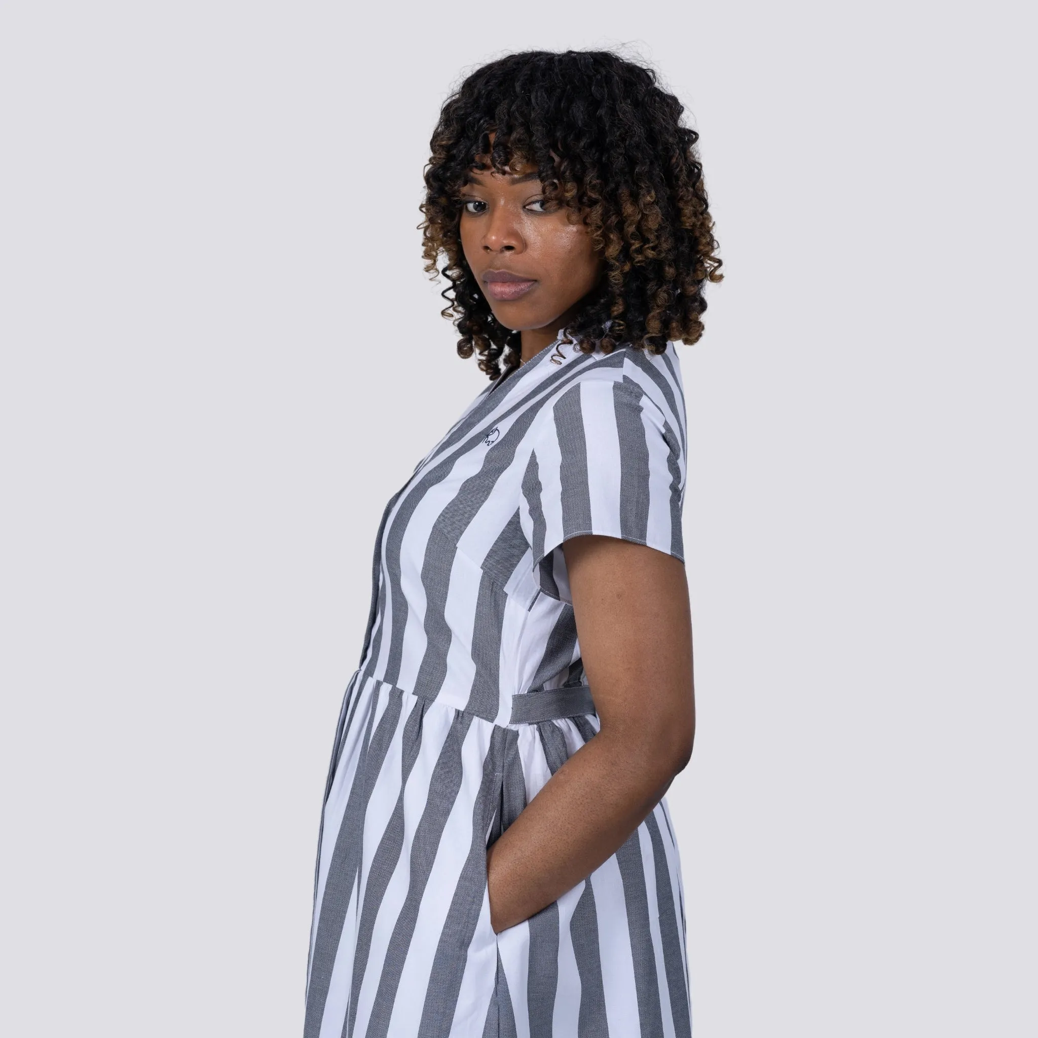 Timeless Elegance Redefined: Timeless Striped Elegance Shirt Dress