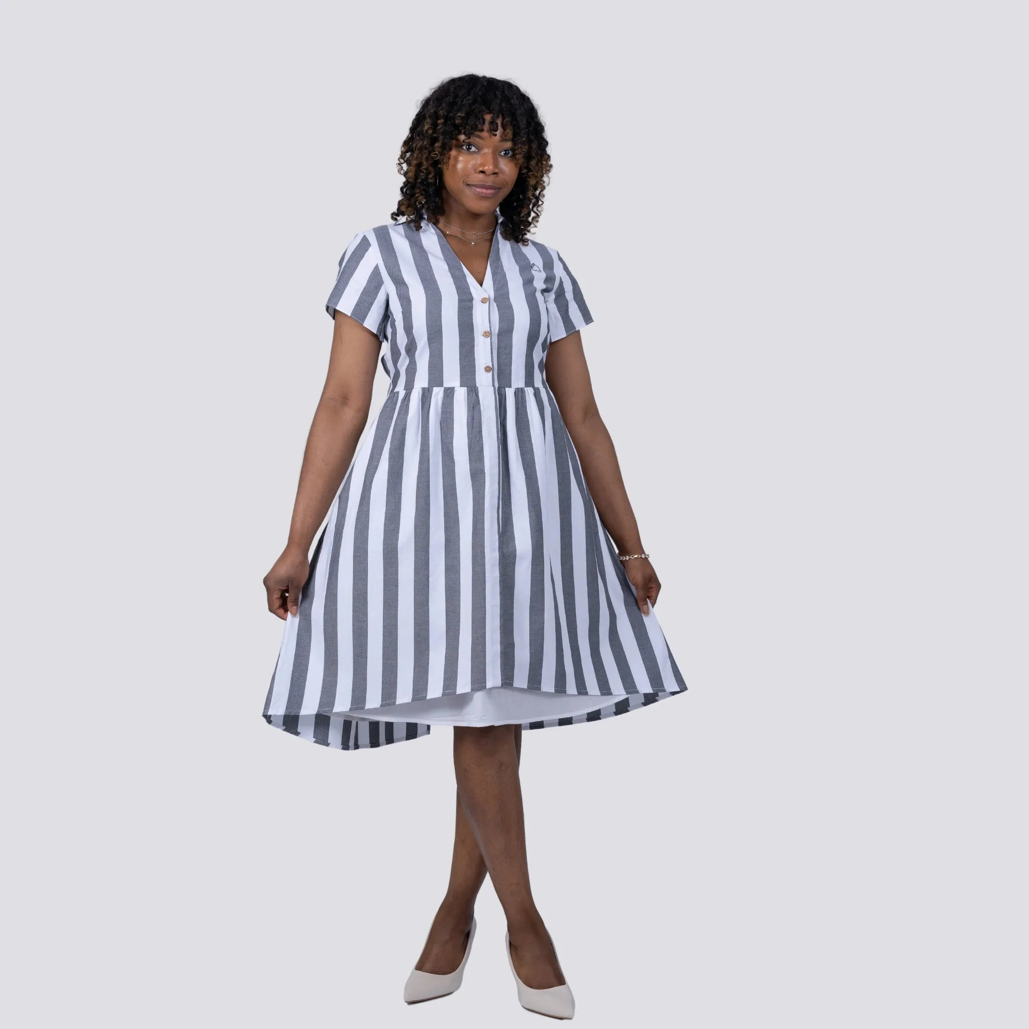 Timeless Elegance Redefined: Timeless Striped Elegance Shirt Dress