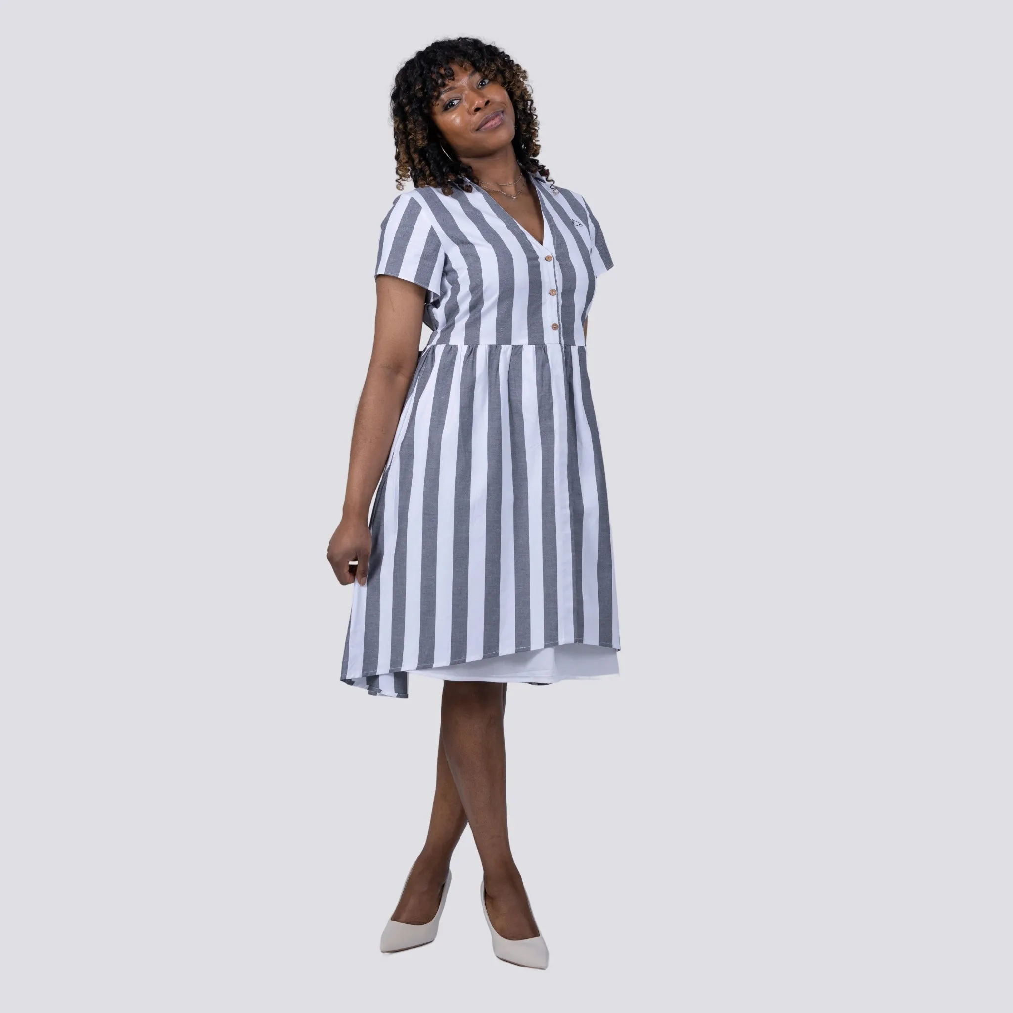 Timeless Elegance Redefined: Timeless Striped Elegance Shirt Dress