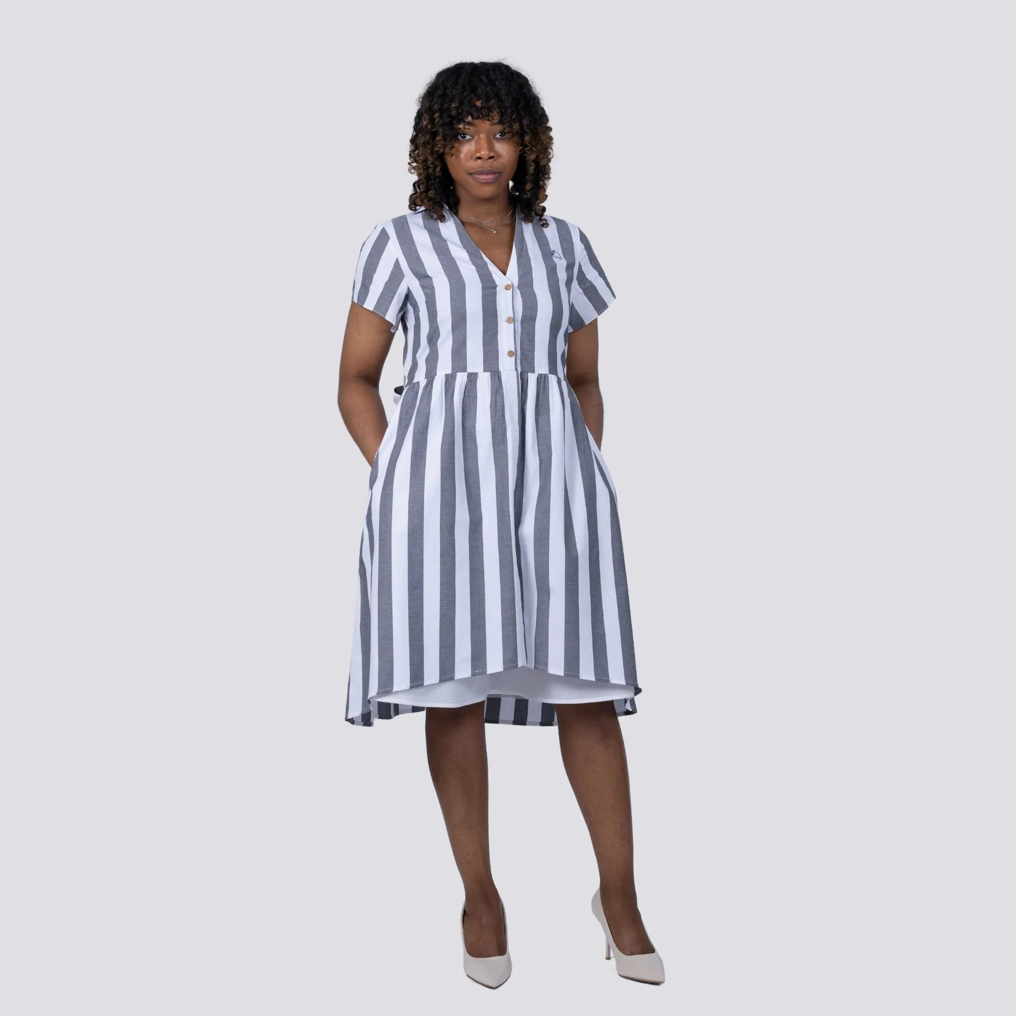 Timeless Elegance Redefined: Timeless Striped Elegance Shirt Dress