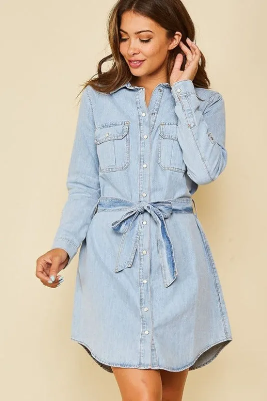 Toast Jeans Denim Belted Snaps Dress - Light Wash