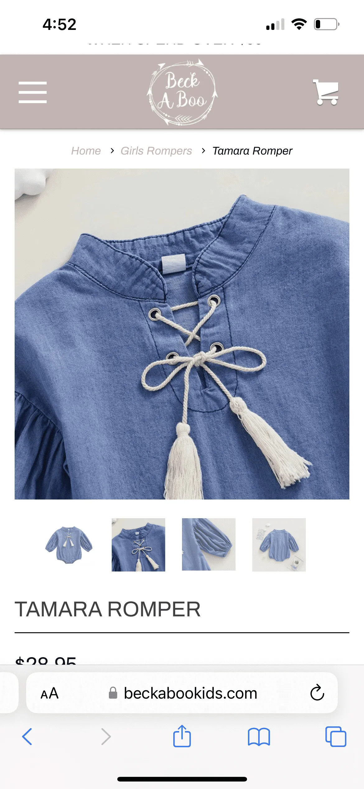 Trixie Denim Tassel Romper - Newborn to 18 months