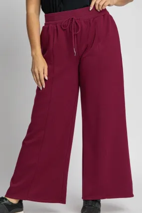 Umgee Merlot Wide Leg Women Pants Drawstring Waist with Pockets