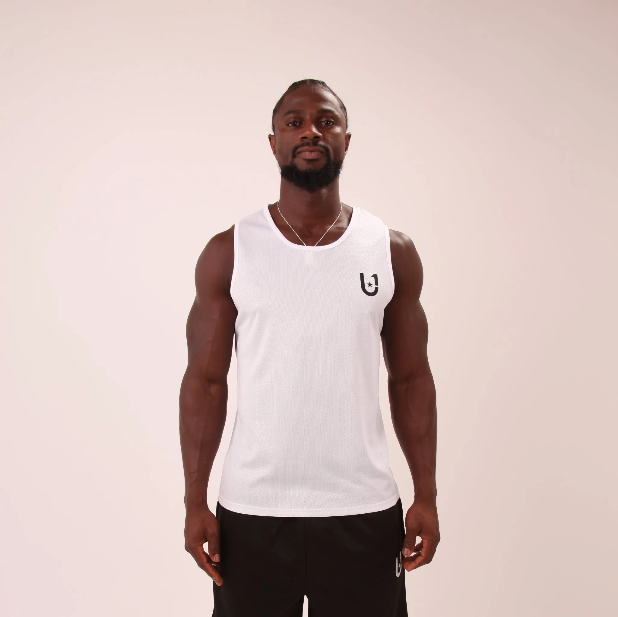 UNIFY Black Performance Mens Vest Top - Athletic Mens Vest Top White