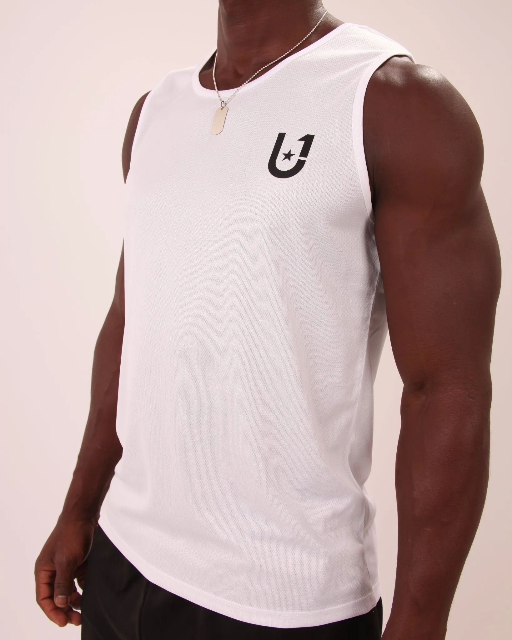 UNIFY Black Performance Mens Vest Top - Athletic Mens Vest Top White