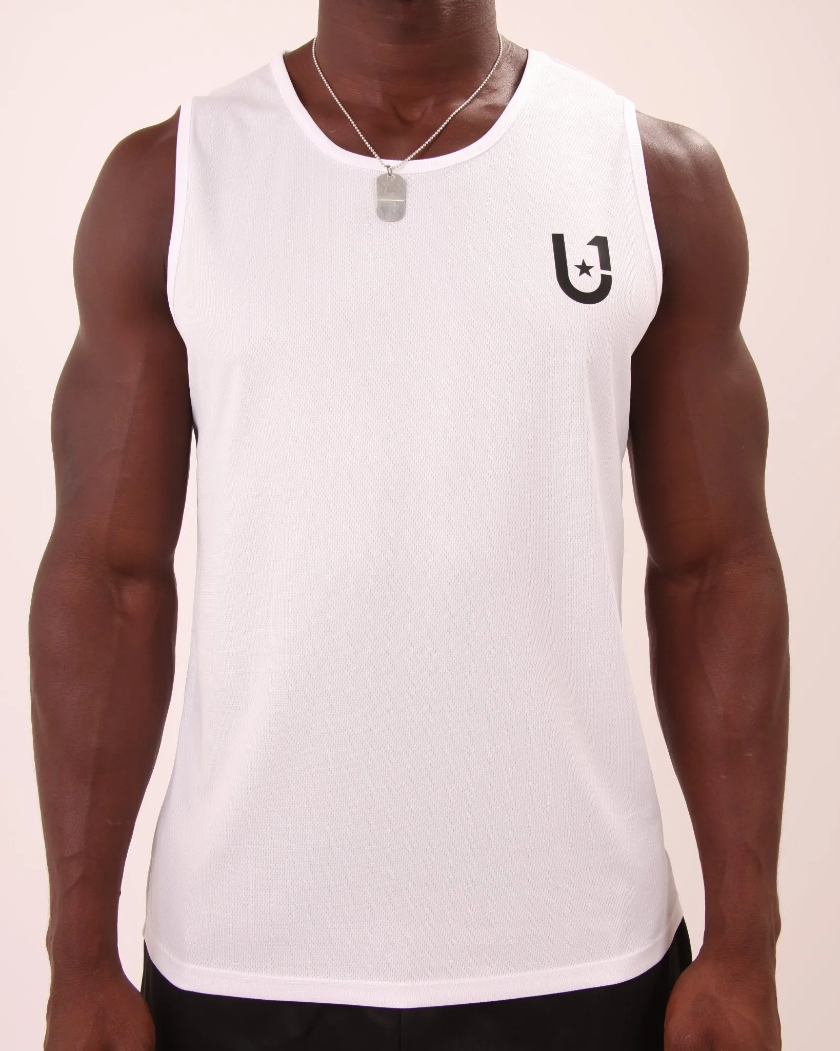 UNIFY Black Performance Mens Vest Top - Athletic Mens Vest Top White