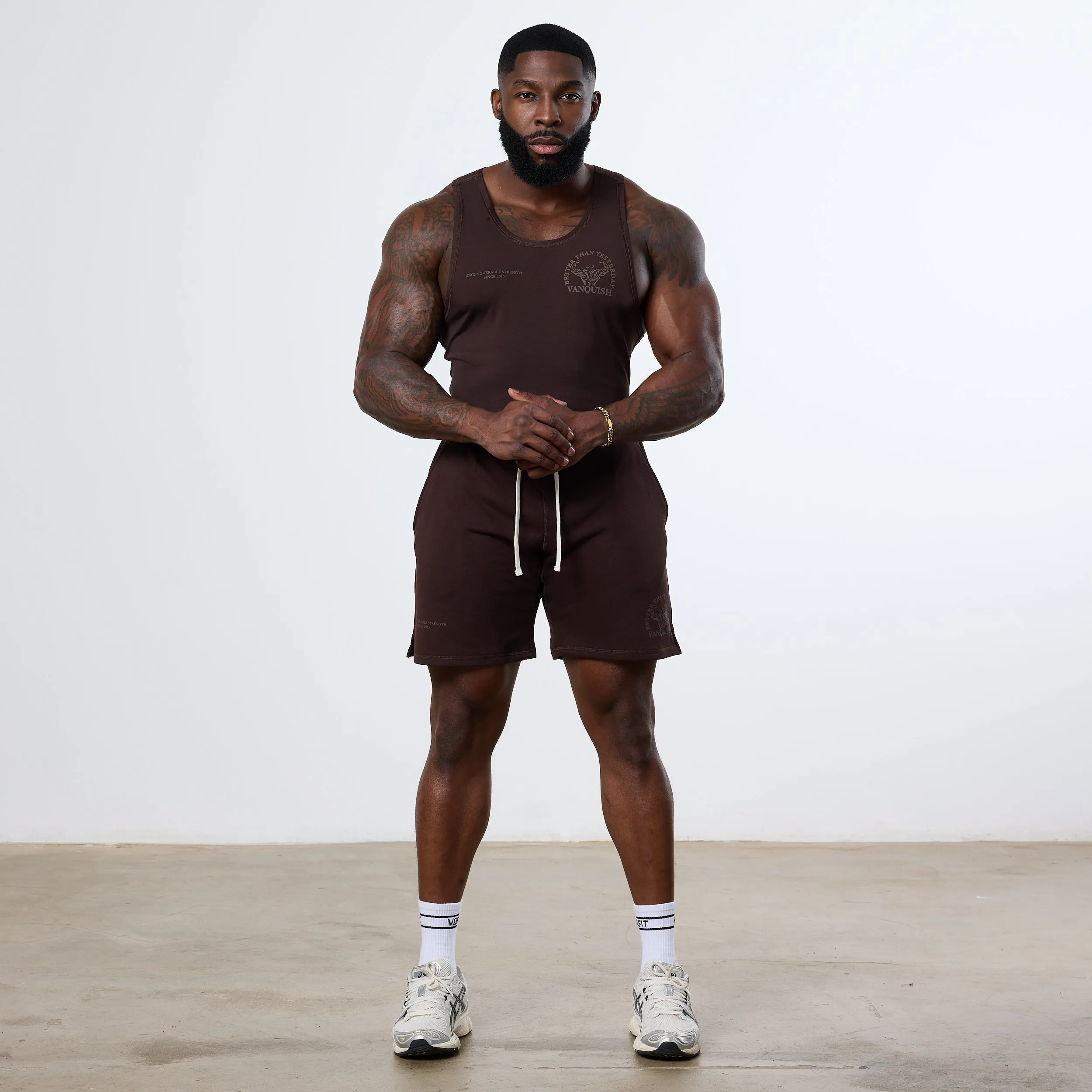 Vanquish Dark Brown Unconquerable Strength Wide Leg Shorts