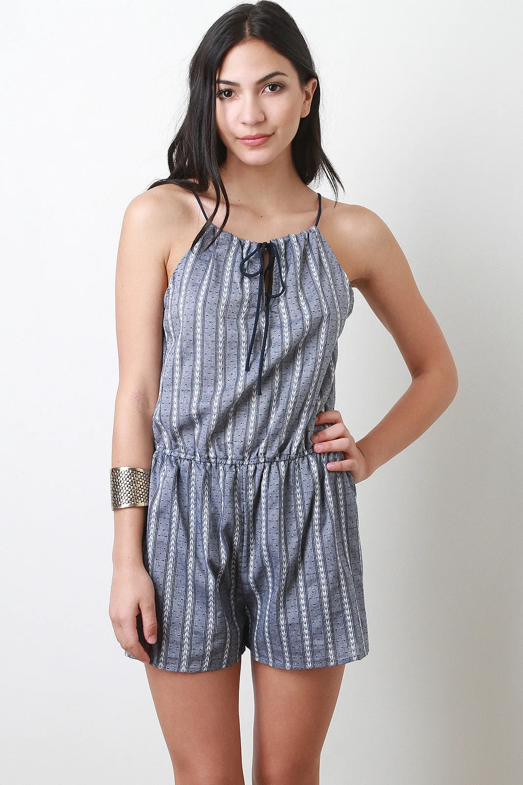 Vertical Ribbon Chambray Romper