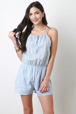 Vertical Ribbon Chambray Romper