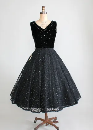 Vintage 1950s Night Sky Velvet and Rhinestone Party Dress