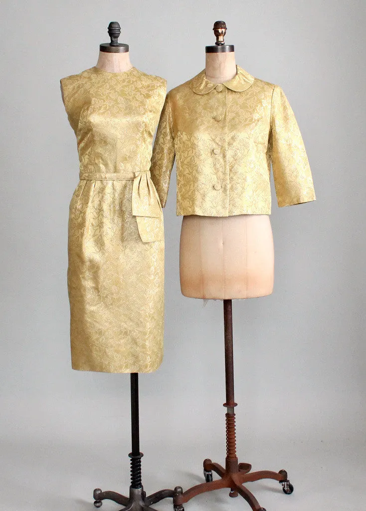 Vintage 1960s Gold Brocade Cocktail Dress and Jacket