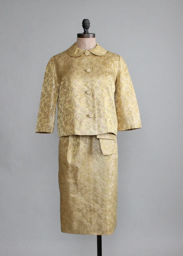 Vintage 1960s Gold Brocade Cocktail Dress and Jacket