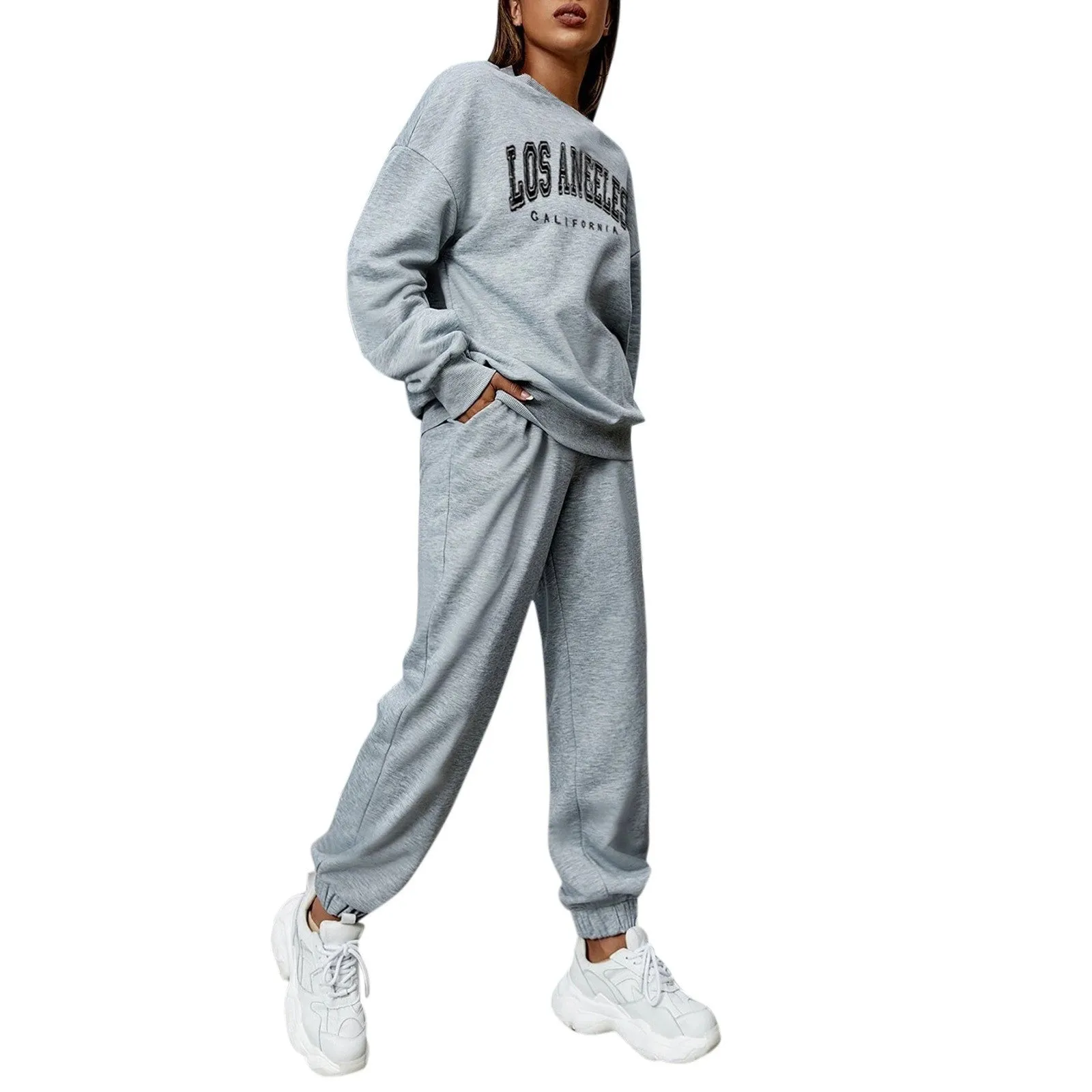 Wenkouban fall outfits aesthetic back to school Suit Women's Loose Sweater   Sweatpants Two Pieces Suit plus Size Fashion Warm