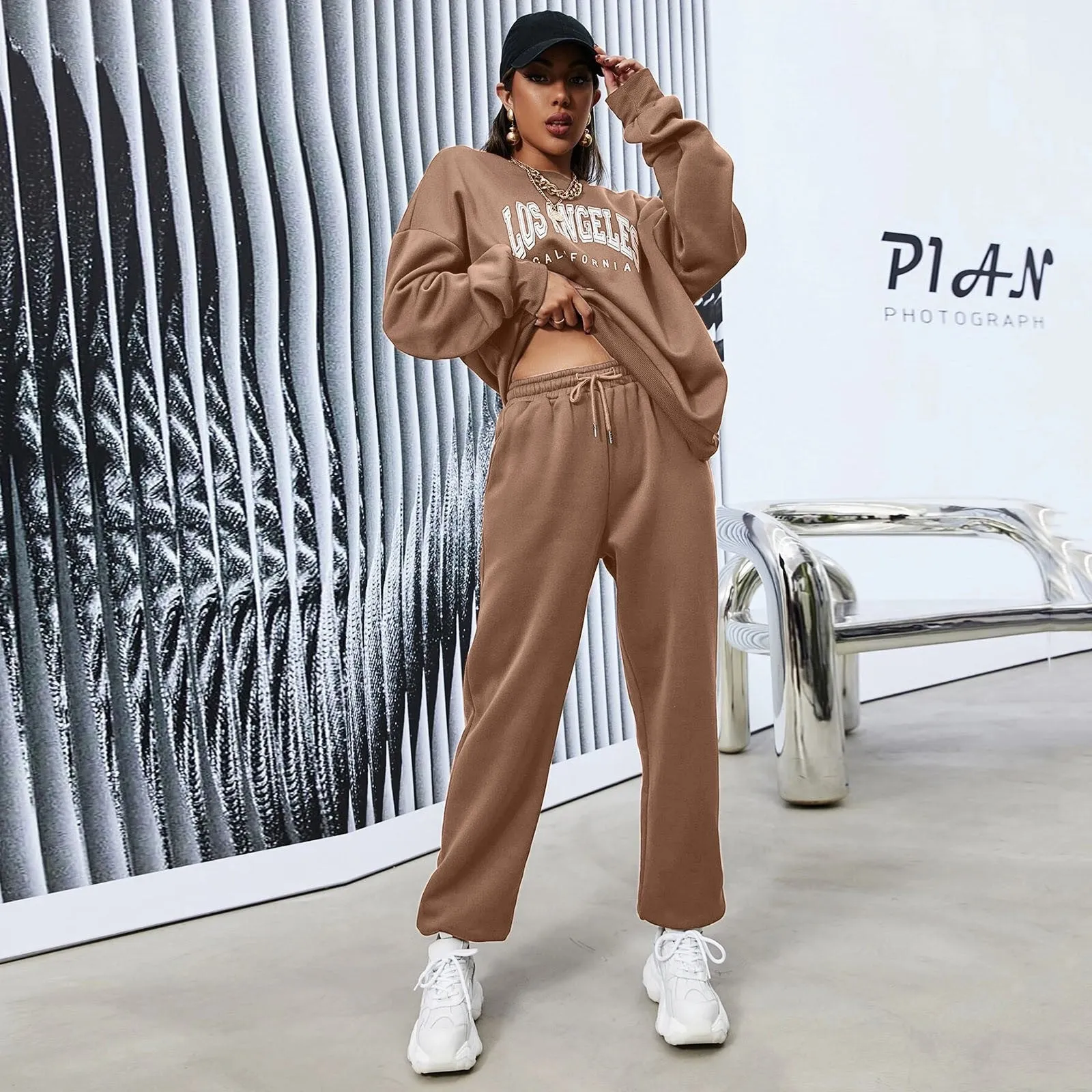 Wenkouban fall outfits aesthetic back to school Suit Women's Loose Sweater   Sweatpants Two Pieces Suit plus Size Fashion Warm