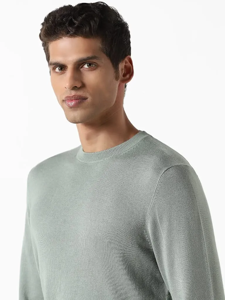 WES Formals Solid Sage Ribbed Slim-Fit Sweater