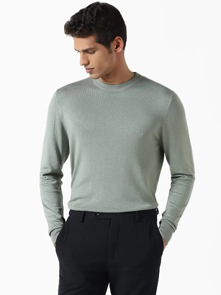 WES Formals Solid Sage Ribbed Slim-Fit Sweater