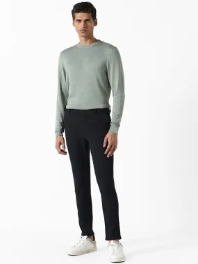 WES Formals Solid Sage Ribbed Slim-Fit Sweater