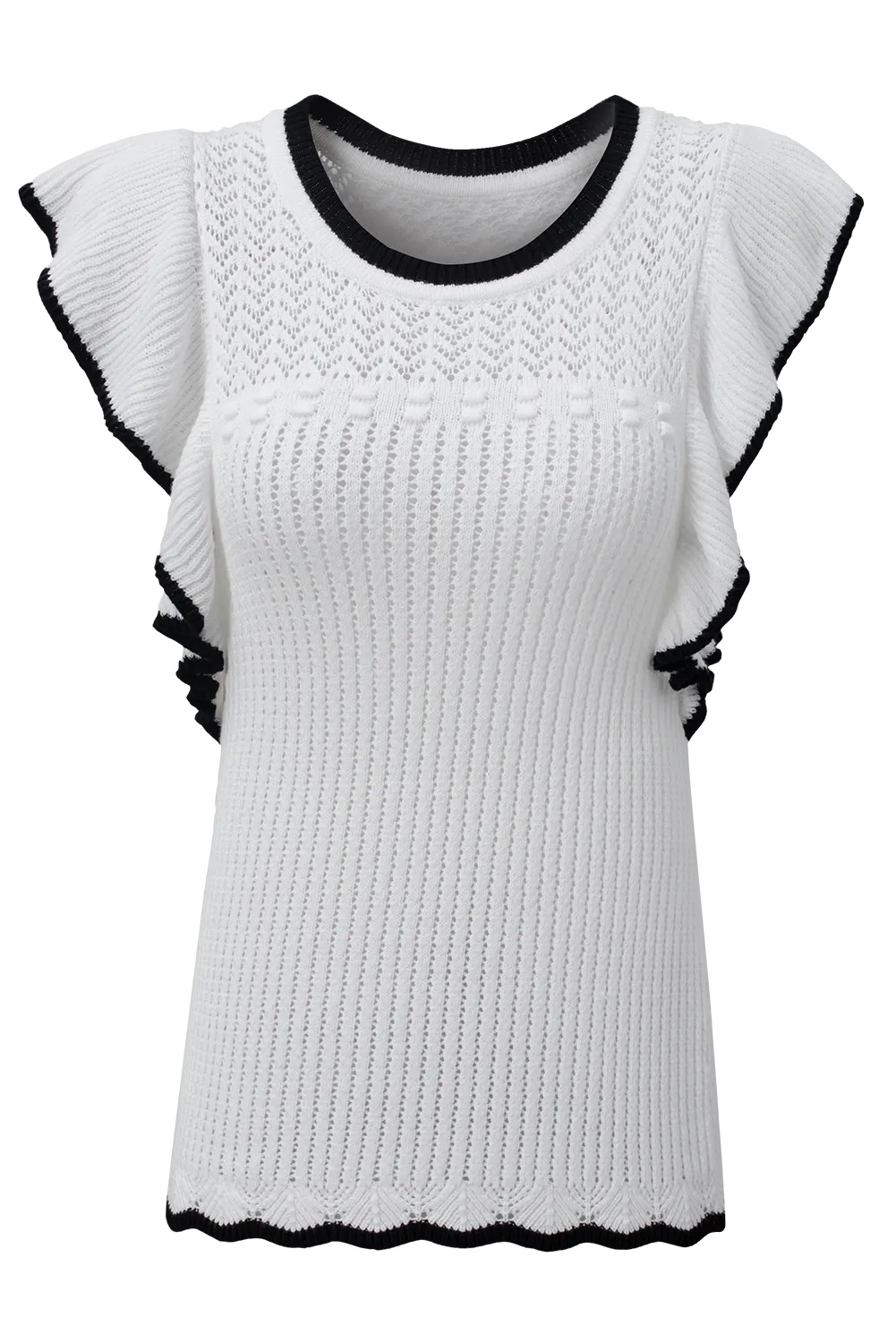 White Crochet Eyelet Flounce Tank Top