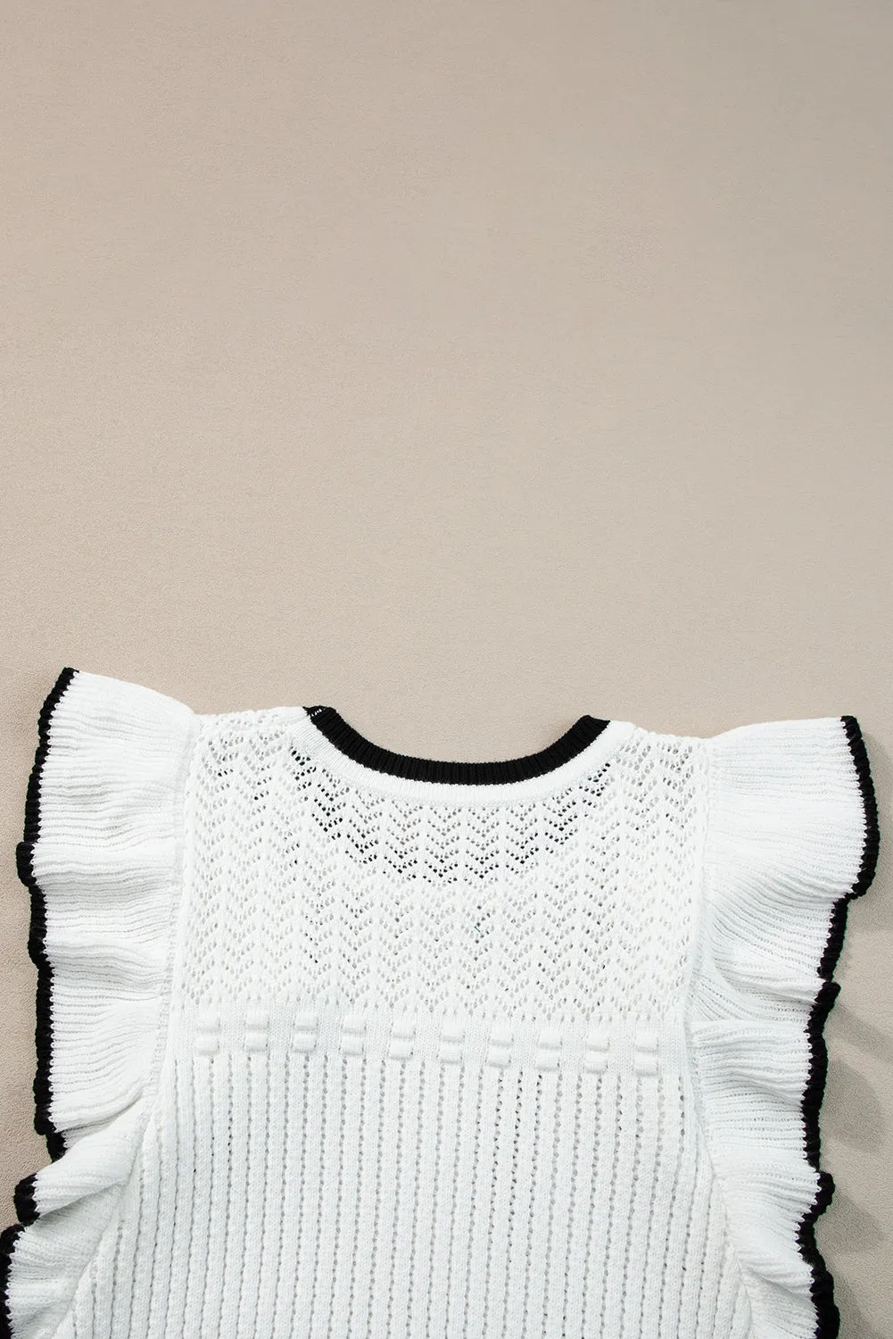 White Crochet Eyelet Flounce Tank Top