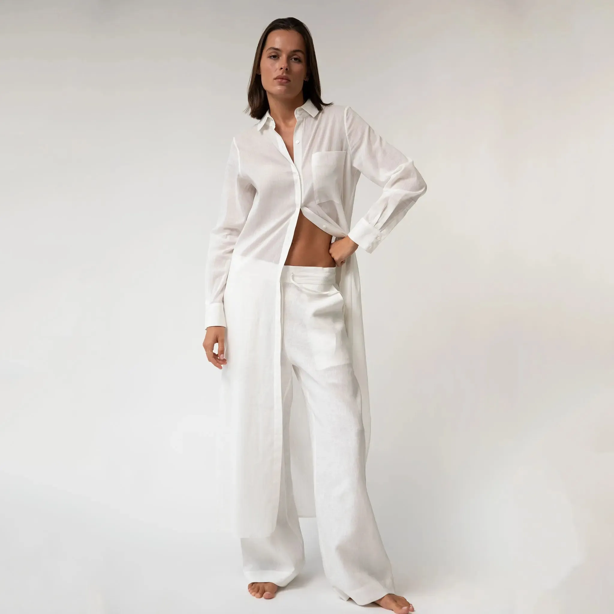 White Heavy Linen Wide-Leg Pants Perfect Days