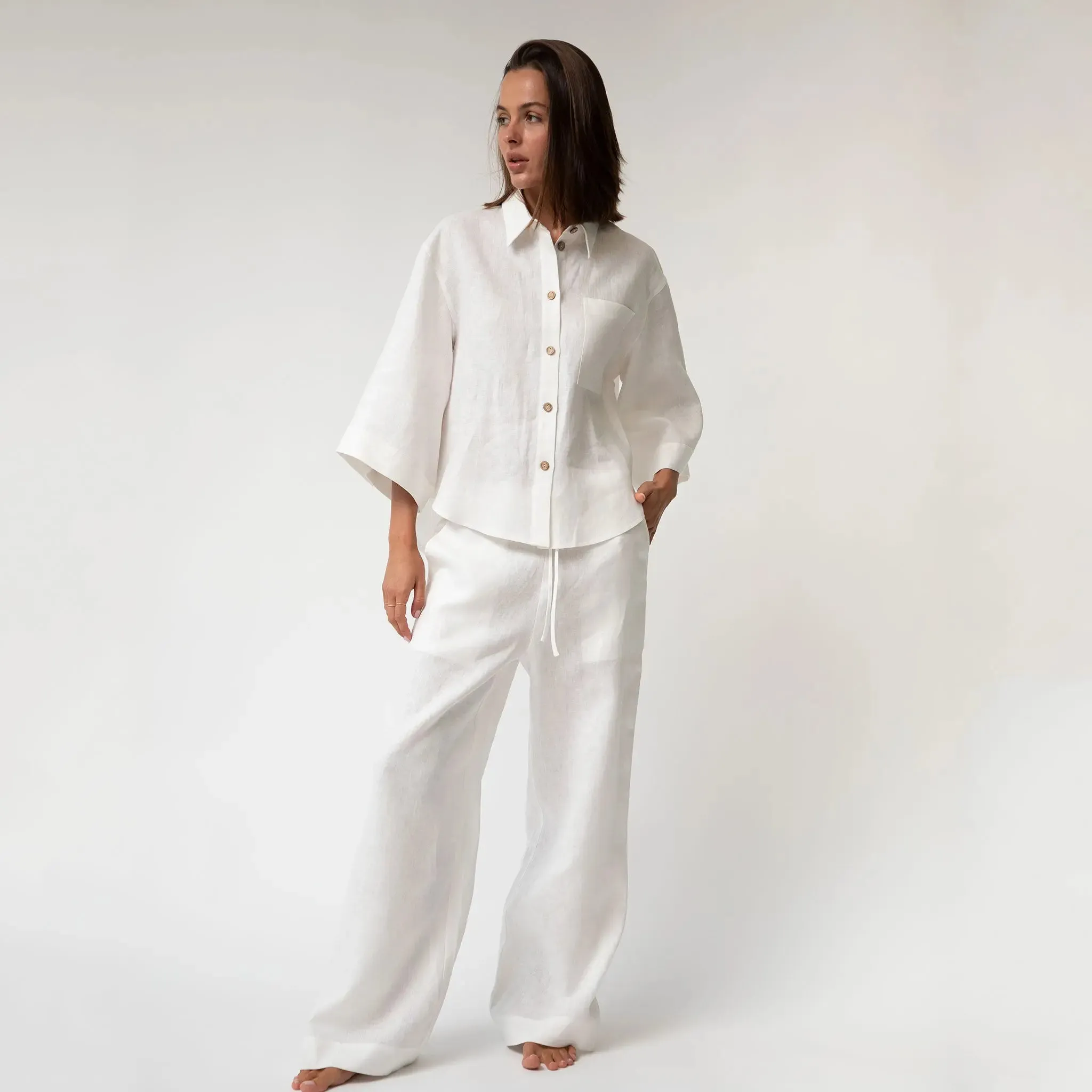 White Heavy Linen Wide-Leg Pants Perfect Days