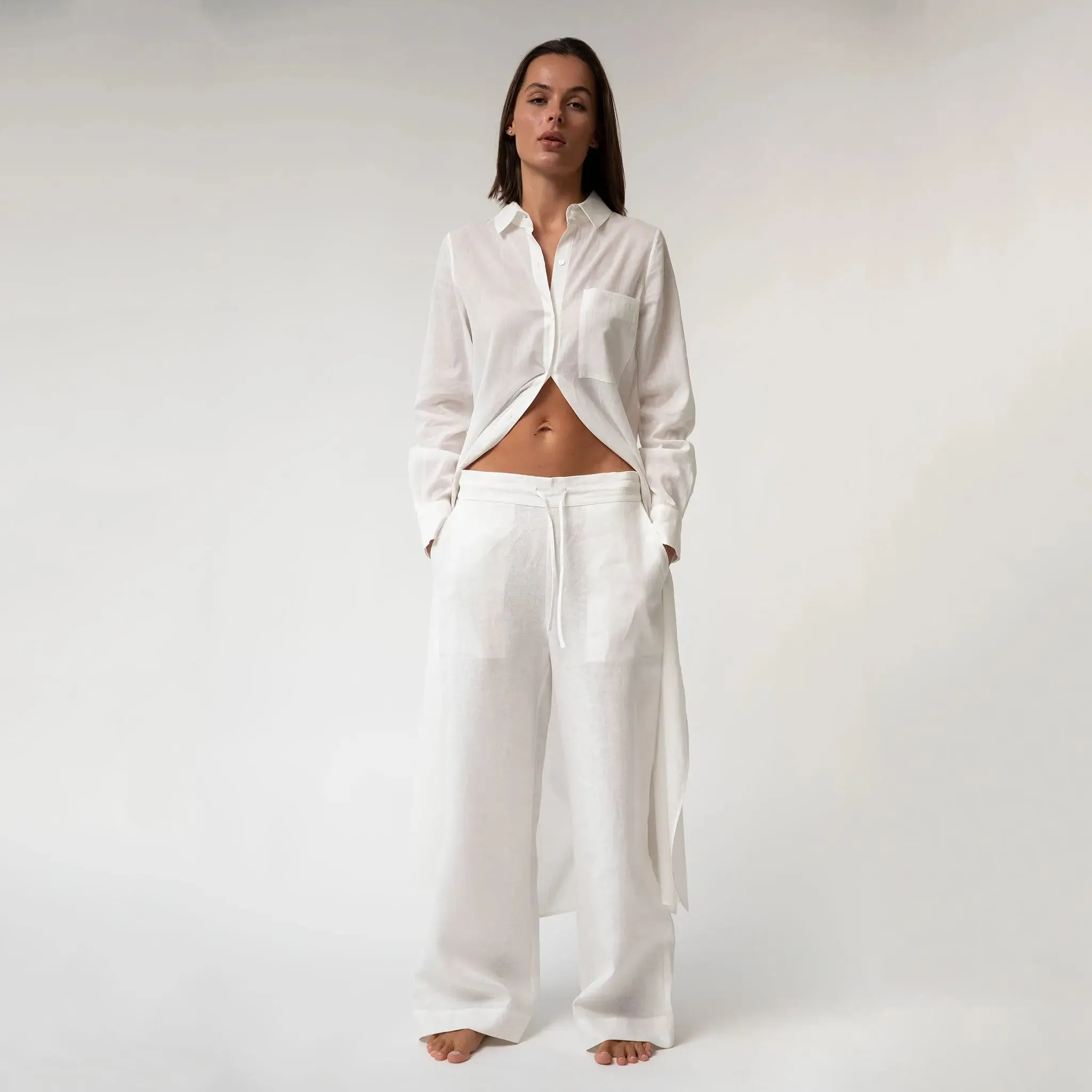 White Heavy Linen Wide-Leg Pants Perfect Days