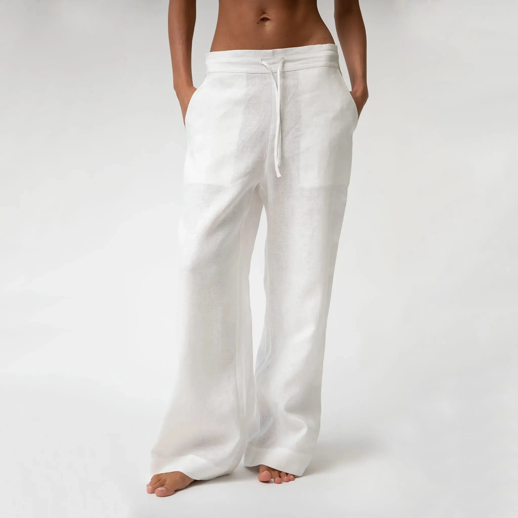 White Heavy Linen Wide-Leg Pants Perfect Days