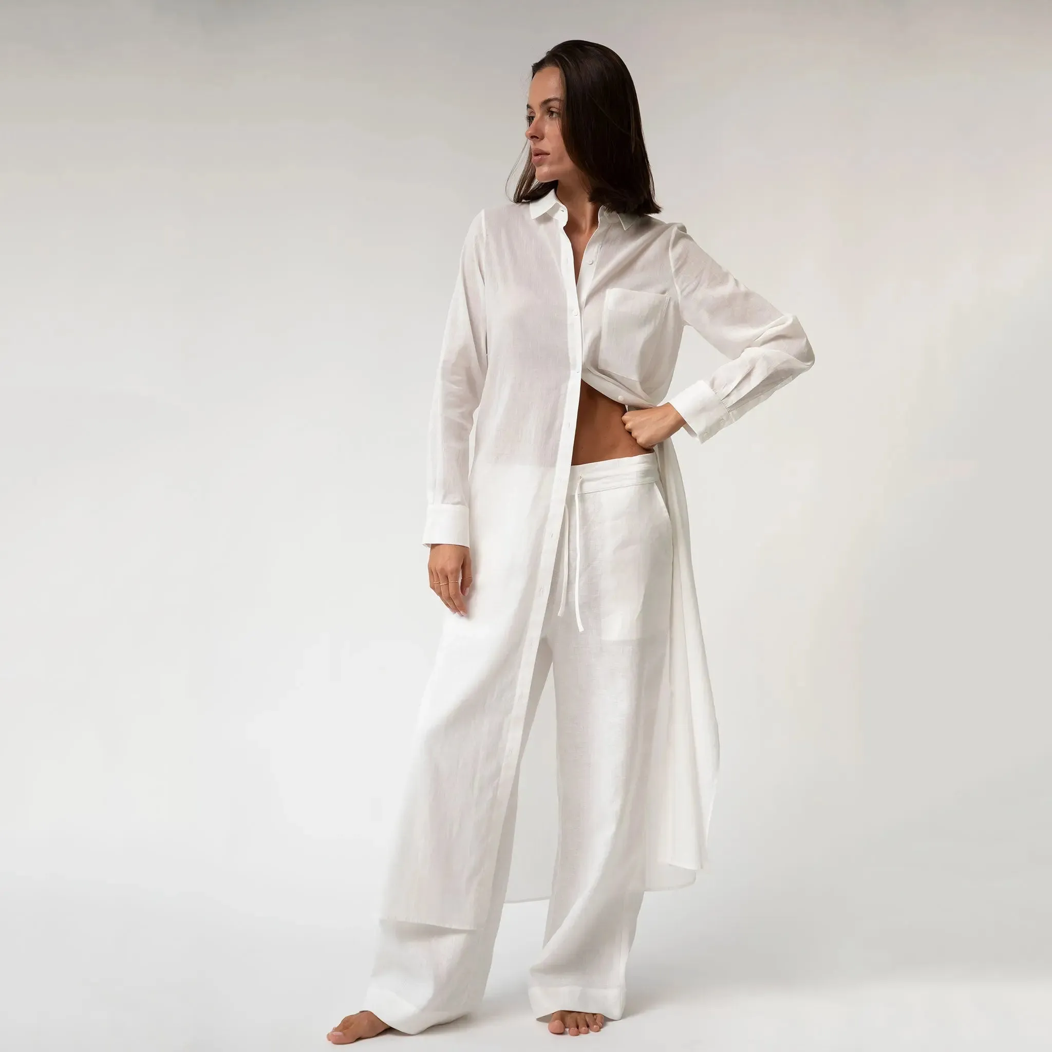 White Heavy Linen Wide-Leg Pants Perfect Days