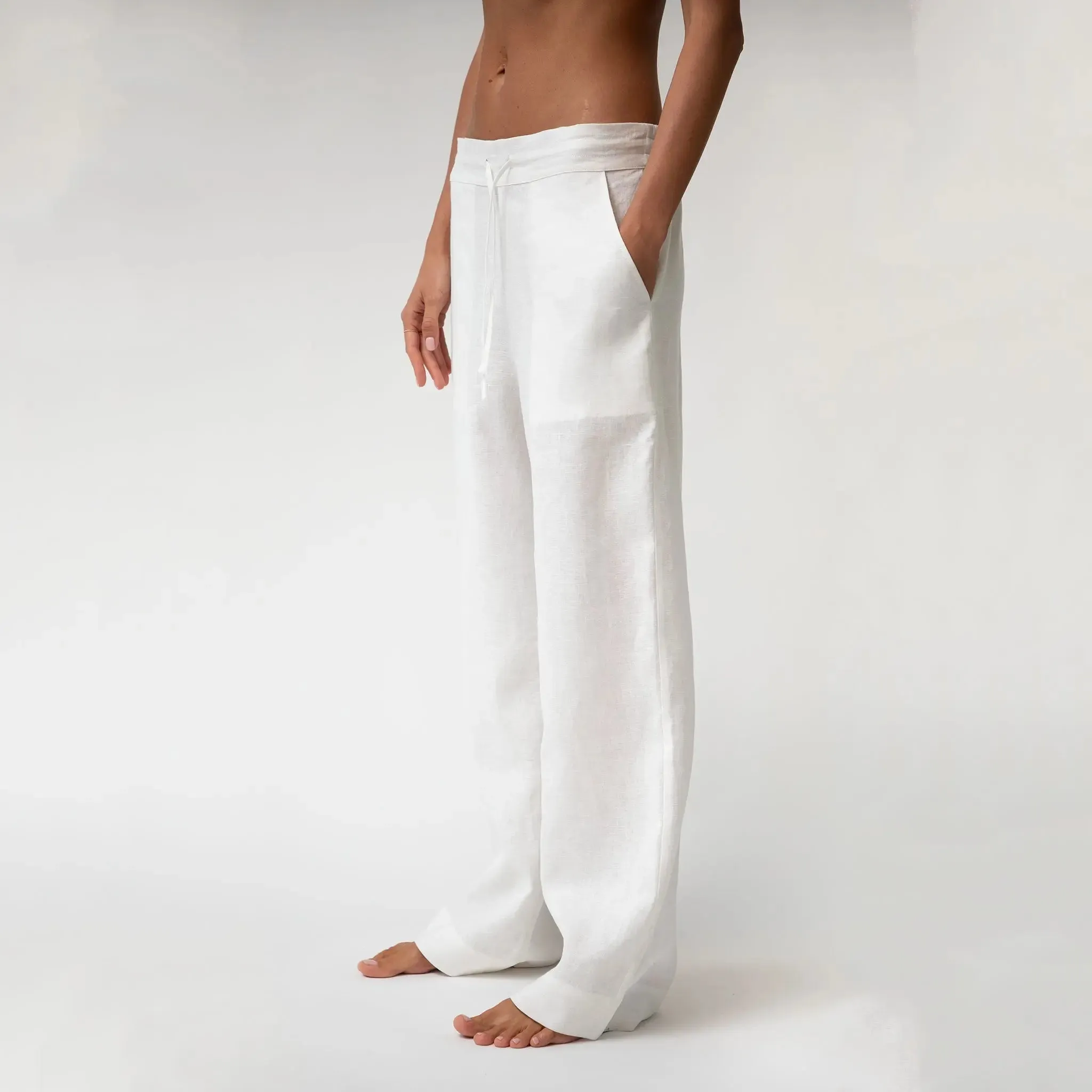 White Heavy Linen Wide-Leg Pants Perfect Days