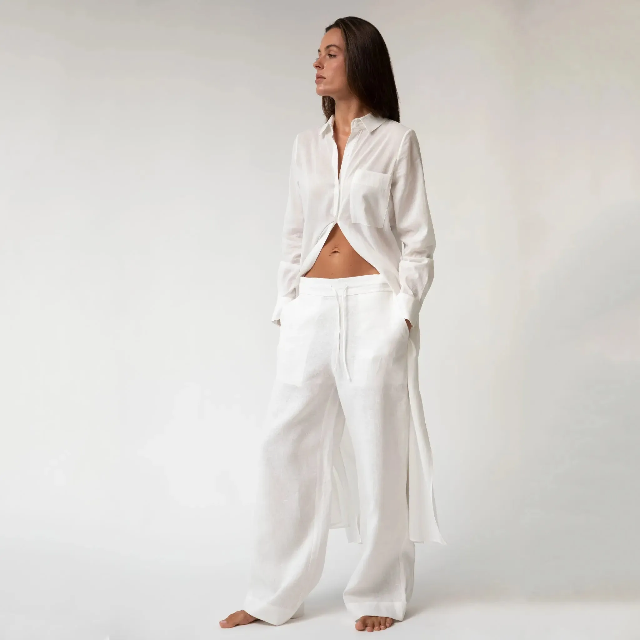 White Heavy Linen Wide-Leg Pants Perfect Days