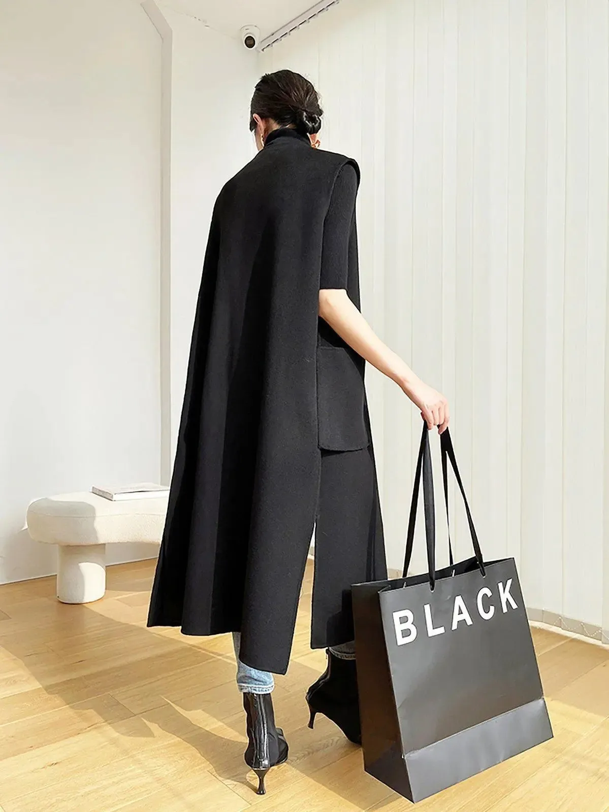 Women Black Long wool Vest,Wool Waistcoat,Oversize Wool Vest,Long Wool Waistcoat,Black Long Coat,Wool Cardigan Vest,Long Wool Waistcoat