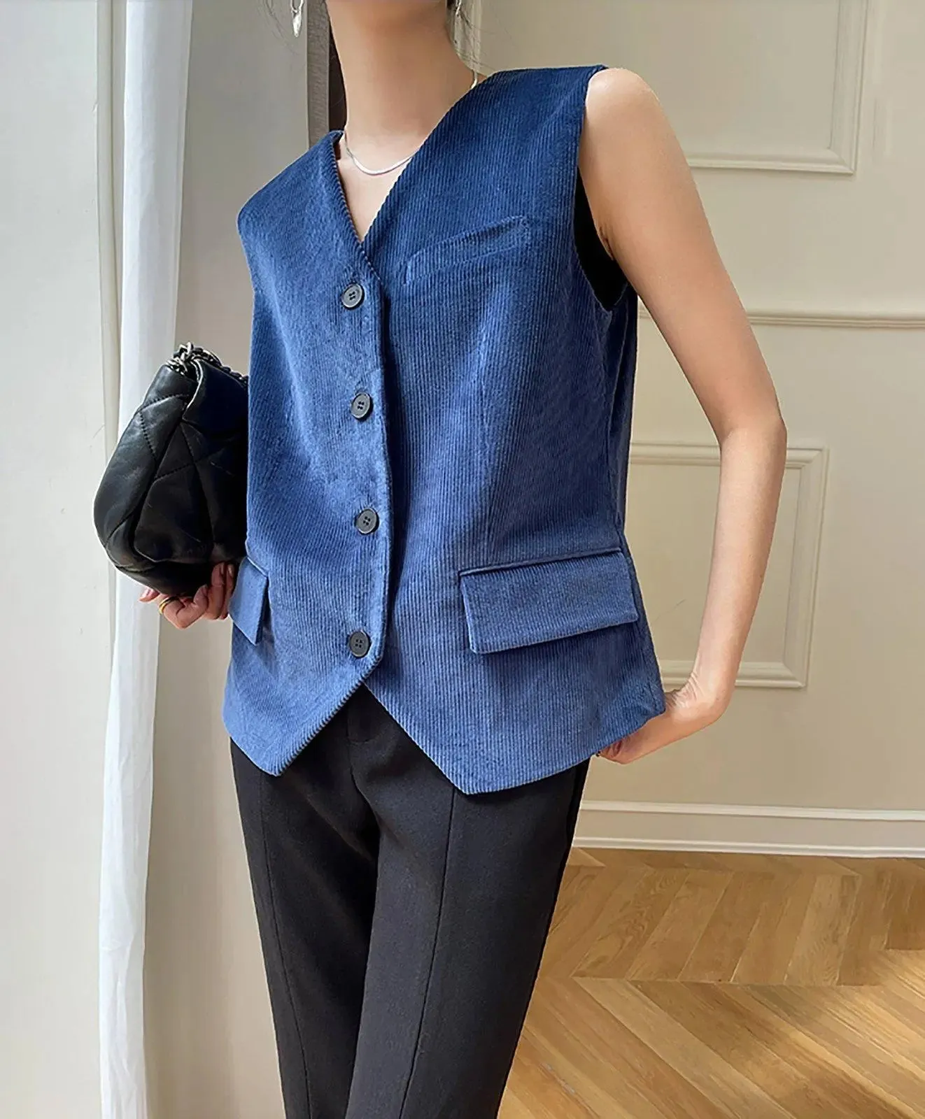 Women Corduroy Blazer Vest Set,Blue Blazer Vest,Oversize Suit,Blue Suit Women,Cotton Blazer Coat,Suit Vest,Corduroy Suit Vest,Autumn Suit