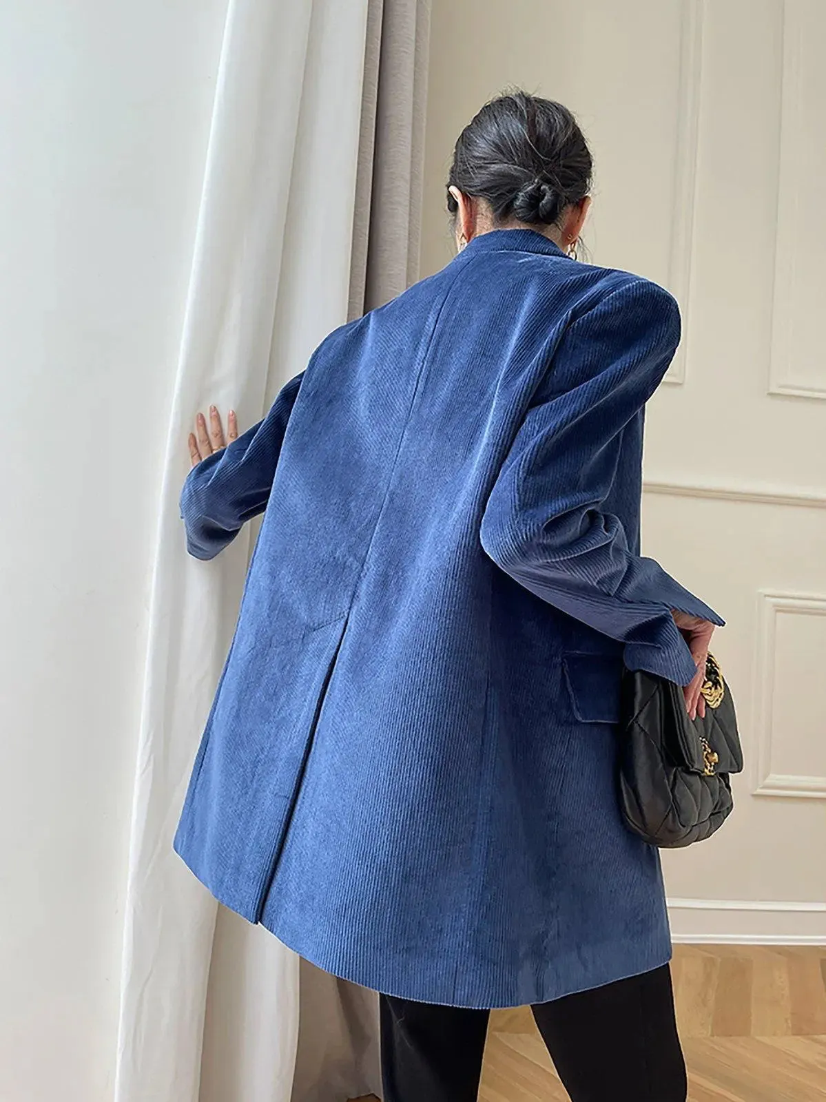 Women Corduroy Blazer Vest Set,Blue Blazer Vest,Oversize Suit,Blue Suit Women,Cotton Blazer Coat,Suit Vest,Corduroy Suit Vest,Autumn Suit