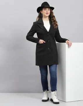 Women Grey Solid Notch Lapel Collar Full Sleeve Coat