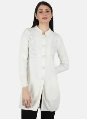 Women White Self Design Coat