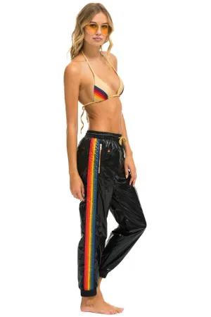 WOMEN'S 5 STRIPE WIND PANT	- BLACK GLOSSY