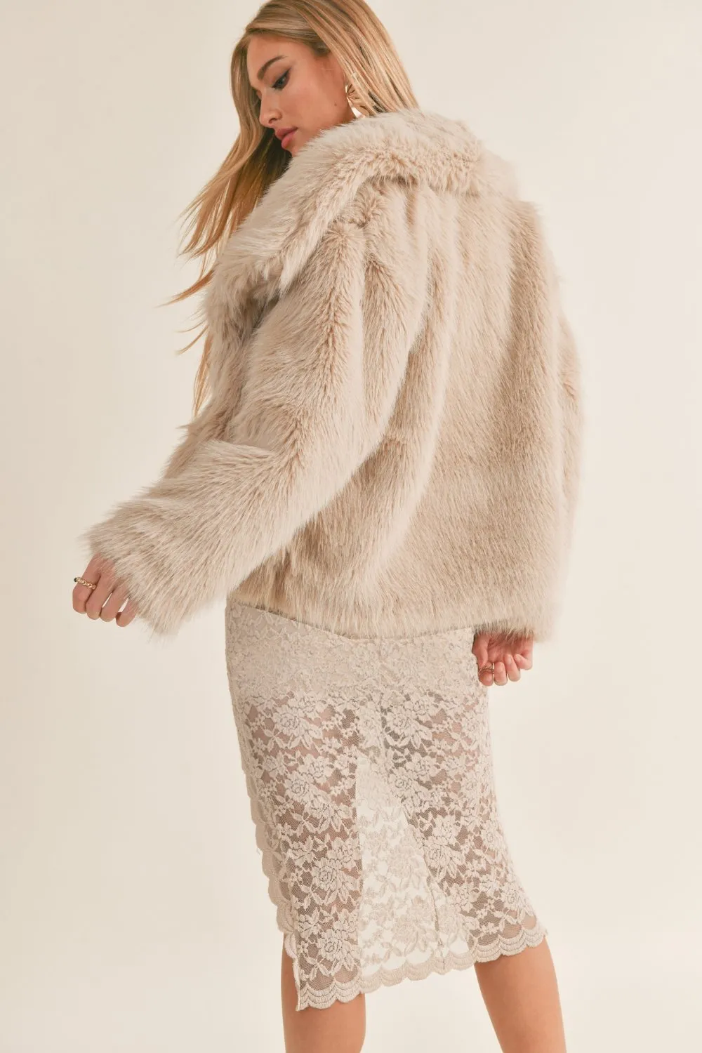 Women's Realistic Faux Fur Jacket | Maximalist Style | Beige Multi